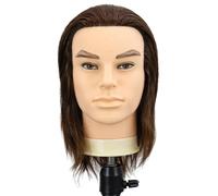 Vestamore Testa di manichino maschile con capelli, 25,4 cm, capelli veri, testa per fare pratica con supporto, strumento di allenamento realistico per studenti di bellezza e saloni di bellezza, adatta