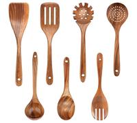 Vestamore Utensili da cucina in legno di teak, set da cucina di alta qualità, sette pezzi, manici estesi, antiaderenti, perfetti per le esigenze della cucina