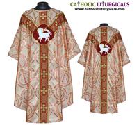 Veste Agnus Dei rosso metallizzato, set di stole, casula gotica, casula, casel