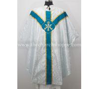 Veste Blu Marian Con Broccato Argento, Stola E Set Di Messa, Casula Gotica