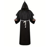 Veste con cappuccio da mago medievale, mantello da prete rinascimentale con cintura in corda, collana, accessori per il costume per il gioco di ruolo L,M,S,XL,XXLColore unicoTessuto in maglia