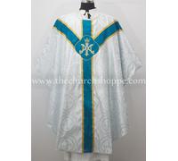 Veste In Blu Marian Con Set Di Stola E Casula In Broccato Argento, Casula Gotica