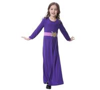 Veste Musulmana per Ragazze - Abito Abaya per Ragazze Musulmane Abito Lungo per Bambine Stile Arabo Medio Colore Puro Casual Estivo (Purple 9-10 Years)