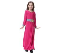 Veste Musulmana per Ragazze - Abito Abaya per Ragazze Musulmane Abito Lungo per Bambine Stile Arabo Medio Colore Puro Casual Estivo (Red 13-15 Years)