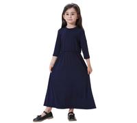 Veste Musulmana per Ragazze - Elegante Abito Lungo A Maniche Lunghe per Ragazze Adolescenti Comodo Abito da Festa per Tutti I Giorni (Navy 12-18 Months)
