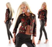 Veste similicuir femme broderie florale manches longues style bohème BH152