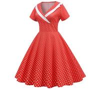 Vestido de lunares para mujer, vintage, estilo rockabilly, cuello en V, manga corta, casual, acampanado, vestido de cóctel, fiesta, vestido de noche de graduación,Rockabilly Vestidos para mujer