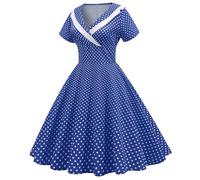 Vestido de lunares para mujer, vintage, estilo rockabilly, cuello en V, manga corta, casual, acampanado, vestido de cóctel, fiesta, vestido de noche de graduación,Rockabilly Vestidos para mujer