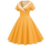 Vestido de lunares para mujer, vintage, estilo rockabilly, cuello en V, manga corta, casual, acampanado, vestido de cóctel, fiesta, vestido de noche de graduación,Rockabilly Vestidos para mujer