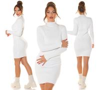 Vestido de punto elástico de manga larga con cuello alto acanalado mujer 479