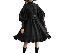 Vestido gótico de Lolita para Mujer, Vestido de Princesa Medieval, Disfraz de Halloween, Manga de linterna, Vestido de hada Lindo para Niña, Negro, M