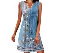 Vestido Informal de Punto sin Mangas con Escote en V en la espalda, Estampado de Chaleco, botones y Cintura Ajustable para Una Salida cómoda a diario.#G