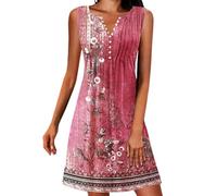 Vestido Informal de Punto sin Mangas con Escote en V en la espalda, Estampado de Chaleco, botones y Cintura Ajustable para Una Salida cómoda a diario.#G