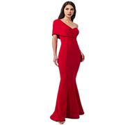 Vestido largo de mujer, estilo sirena, un hombro, elegante escote corazón 3405
