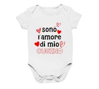 Vestin Body Bimbo Bimba Neonato Pigiama - Sono l’amore di mio cugino - Humor Divertenti Infanzia Nascita Neonato Made in Italy (Bianco, 9 mesi)