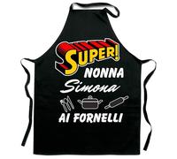 Vestin Grembiule da cucina - personalizzabile con nome super nonna ai fornelli - realizzati con materiali e finiture di alta qualità che garantiscono la massima durata (Cotone, Nero)