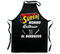 Vestin Grembiule da cucina - personalizzabile con nome super nonno al barbecue - realizzati con materiali e finiture di alta qualità che garantiscono la massima durata (Cotone, Nero)