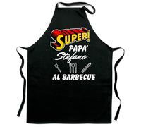 Vestin Grembiule da cucina - personalizzabile con nome super papà al barbecue - realizzati con materiali e finiture di alta qualità che garantiscono la massima durata (Cotone, Nero)