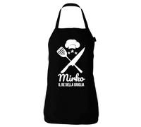 Vestin Grembiule da cucina - PERSONALIZZABILE il Re della griglia regalo humor chef cuoco griller barbecue pizza griglia - realizzati con materiali e finiture di alta qualità (Cotone, Nero)