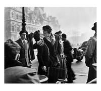 Vestin Stampa in Poster o Tela Canvas 100% QUALITà ITALIA - Robert Doisneau - Bacio davanti all'Hotel de Ville - effetto Dipinto (TELA CANVAS, 34X28 CM)