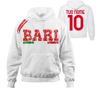 Vestipassioni Felpa Bari Cappuccio Sport Tifosi Ultras Calcio Supporter Made in Italy(M, Bianco)