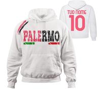 Vestipassioni Felpa Palermo Cappuccio Sport Tifosi Ultras Calcio Supporter Made in Italy(L, Bianco)
