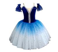 Vestire per Le Ragazze, Lucido Paillettes Principessa Vestito con Tutu Gonna Outfit, Bambini Vellet Ruffled Maniche Fancy Dress Ballet Body Costume per Il Partito Cosplay,Blu,140cm