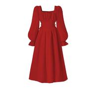 Vestiti Bambina-Abito da festa per ragazze con scollo quadrato alla francese e maniche a sbuffo, elegante abito svasato che definisce la vita per occasioni formali ed eventi speciali nella stagione.