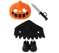 Vestiti Bambole 17cm per Halloween, Includono Abito Nero Maschera Zucca Scarpe Nere e Mini Coltelli di Plastica Vestito Halloween per Bambole Stile Horror(Solo Vestiti e Accessori)
