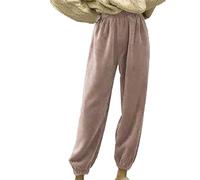 Vestiti casual da donna taglie forti e inverno caldo velluto corallo casual pantaloni pigiama larghi possono essere indossati fuori dalla casa studenti pigri caldi i pantaloni, cachi, M
