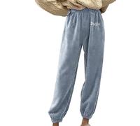 Vestiti casual da donna taglie forti e inverno caldo velluto corallo casual pantaloni pigiama larghi possono essere indossati fuori dalla casa studenti pigri caldi i pantaloni, Azzurro, M
