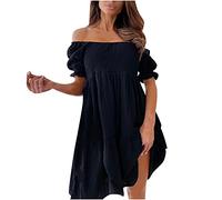 Vestiti con Volant Maniche a Lanterna Vita Alta Casuale Elastica A-Line Mini Abito Vestito Donna Elegante Mini Vestiti Casual Estivi Vintage con Spalle Scoperte con Elastico in Vita Vestito con Scollo