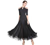 Vestiti da Ballo Standard Abiti Donna Tulle Cuciture Abito da Ballo Donna Liscio Valzer Moderna Abbigliamento Ballo Standard da Pratica,Nero,M