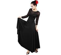 Vestiti da Ballo Standard Abito da Ballo da Sala da Donna in Pizzo Maniche Lunghe Orlo Grande Abiti da Ballo Moderno Valzer Cha Cha Tango Rumba Regalo Donna (XXXL,Black)