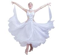 Vestiti da Ballo Standard Abito da Ballo da Sala da Donna Sling con Scollo a V Senza Schienale Big Swing Waltz Cha Cha Concorso Professionale Abito Moderno (XXL,White)