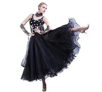 Vestiti da Ballo Standard Abito da Ballo da Sala da Donna Sling con Scollo a V Senza Schienale Big Swing Waltz Cha Cha Concorso Professionale Abito Moderno (XXXL,Black)