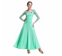 Vestiti da Ballo Standard Competizione Moderno Valzer Danza Abbigliamento Manica Lunga Abiti da Sala Tango Costume da Spettacolo per Banchetti,Light Green,XXL