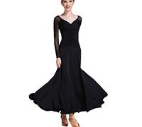 Vestiti da Ballo Standard Competizione Moderno Valzer Danza Abbigliamento Manica Lunga Abiti da Sala Tango Costume da Spettacolo per Banchetti,Nero,L