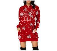 Vestiti da donna con stampa natalizia natalizia lunga felpa da donna casual e confortevole top elegante e accogliente per la stagione invernale, Rosso, XXL