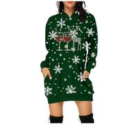 Vestiti da donna con stampa natalizia natalizia lunga felpa da donna casual e confortevole top elegante e accogliente per la stagione invernale, Verde scuro, M