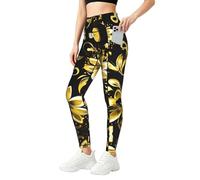Vestiti da palestra da donna con stampa floreale nera e oro, set di allenamento con controllo della pancia, abbigliamento fitness, Nero , L