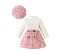 Vestiti Della Bambina Vestiti Autunno Collo Alto Manica Lunga A Costine Bambino Ragazza Abbigliamento Pullover Top Plaid Una Linea Gonna Corta Set Ragazza Vestito, rosa, 3 anni