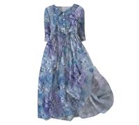Vestiti Donna 2024 Gonna da Donna con Maniche a 3/4 3DV Abito Casual con Motivo Floreale frammentato Brillante di Media Lunghezza (Purple, XXXL)