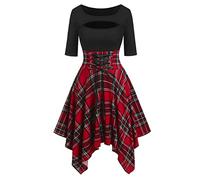 Vestiti Donna Corti - Top A Quadri da Donna Plus Size Abito A Fazzoletto Irregolare A Maniche Corte con Cintura Sottile Abito Eleganti da Lunghi Manica Tre Quarti