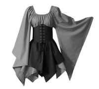 Vestiti Donna Costume Halloween Sexy Strega Corsetto Adulto Angelo Horror Abito Vestito Pirata Vampiro Diavolo Abiti Cosplay Gotica Morticia Addams Carnevale Gotico Medievale Costumi Grigio S