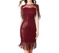 Vestiti Donna Eleganti Cerimonia Curvy, Abiti da Cerimonia Donna Brillantini con Frange, Vestito Camevale Donna Paillettes Aderente, Vestito Midi Linea A, Mini Abito Sexy 1920s