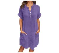 Vestiti Donna Eleganti da Cerimonia-Abito Casual da Donna con Scollo A V, Tasche E Bottoni, Comodo Abito Primaverile-Estivo per Tutti I Giorni, vestibilità Fluida E Rilassata, Colore Puro.