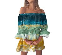 Vestiti Donna Estivi Corti Corto Bohemian Mini Vestito Mini Abito Corto Floreale Sciolto Casual Mini Abito Romantico Abito da Cocktail Prendisole Donna Estivo con Tasche