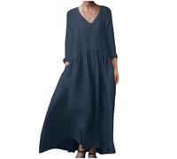Vestiti Donna Estivi in Cotone e Lino Caftano Boho Abito Ampio Casual Moda Manica Lunga Scollo A V Vestito Estivo Taglie Forti Eleganti Abiti al Ginocchio Larghe da Spiaggia Fresco Vacanza