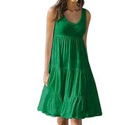 Vestiti Donna Estivi Lino di Cotone Lunghi Eleganti Taglie Forti Vestito da Donna Senza Maniche Tinta Unita Casuale Eleganti Girocollo Abito Midi Lunghi Maxi Vestito Abito Casual Spiaggia Elegante